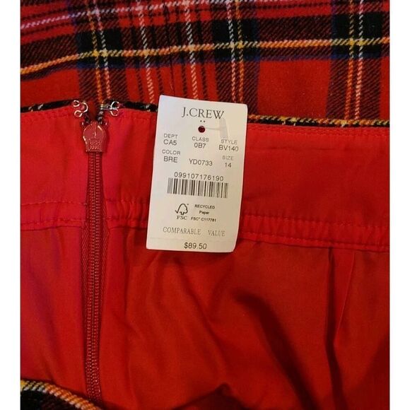 J. Crew Factory Red Wool Blend Tartan Plaid A-Line Mini Skirt Preppy | 14 NWT - Picture 11 of 16